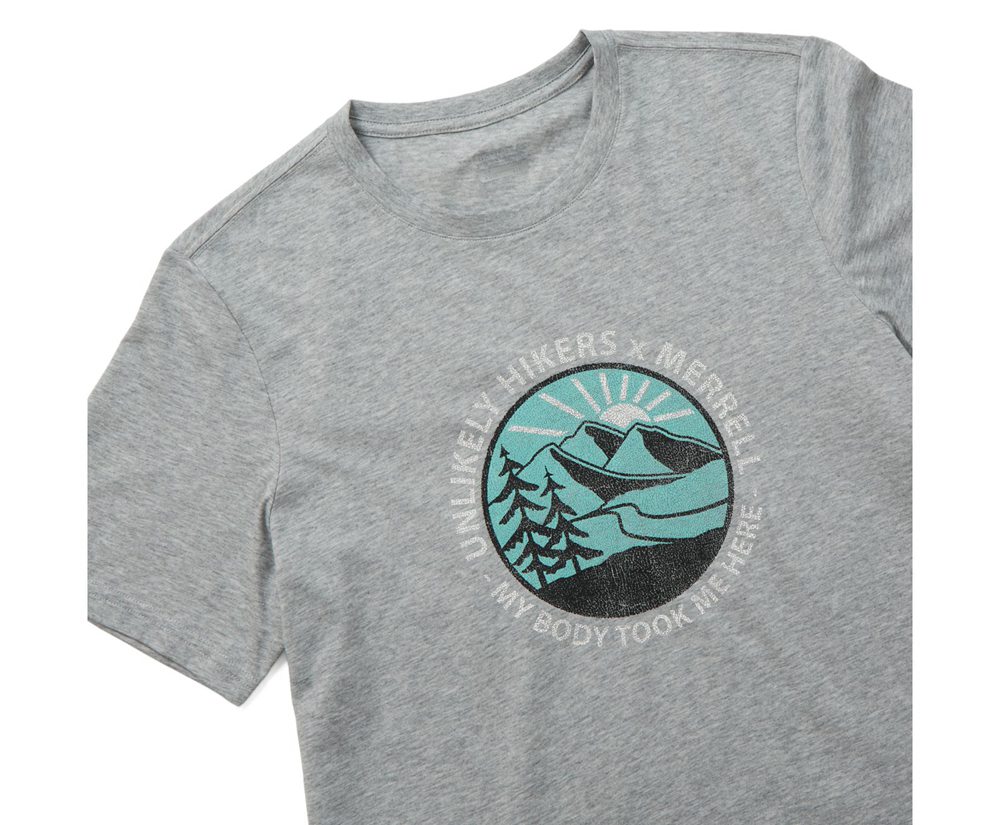 Krótki Rękaw Merrell Męskie Szare - Unlikely Hikers X Tee - 813047-OGH